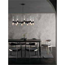Obrázek pro produkt Závěsné svítidlo CENTURY matná černá a čiré a matné sklo (2m ocelové lanko) 20xG9 - NOVA LUCE