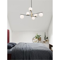 Obrázek pro produkt Závěsné svítidlo GITCHI matná černá a zlatý kov opálové sklo G9 6x5W 230V IP20 bez žárovky - NOVA LUCE