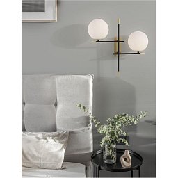 Obrázek pro produkt Nástěnné svítidlo GITCHI matná černá a zlatý kov opálové sklo G9 2x5W 230V IP20 bez žárovky - NOVA LUCE