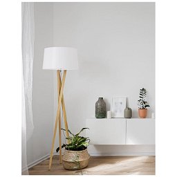 Obrázek pro produkt Stojací lampa SALINO stínidlo slonovinová bílá hnědý kabel přírodní dřevo E27 1x12W 230V IP20 bez žárovky - NOVA LUCE