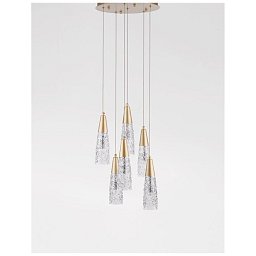 Obrázek pro produkt Závěsné svítidlo KOVAC broušená zlatá ocel a čiré strukturované sklo G9 6x5W 230V IP20 bez žárovky - NOVA LUCE
