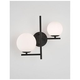 Obrázek pro produkt Nástěnné svítidlo IMPERO bílé matné sklo černý kov E14 2x5W 230V IP20 bez žárovky - NOVA LUCE