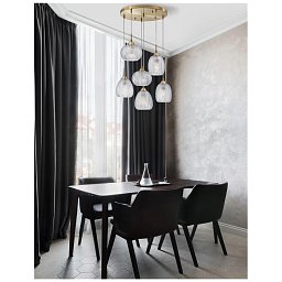Obrázek pro produkt Závěsné svítidlo VARIO čiré sklo a saténový zlatý kov E27 6x12W 230V IP20 bez žárovky - NOVA LUCE