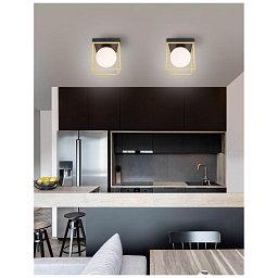 Obrázek pro produkt Stropní svítidlo JULIET mosaz a černý kov bílé opálové sklo E14 1x12W IP20 bez žárovky - NOVA LUCE