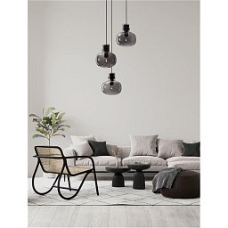 Obrázek pro produkt Závěsné svítidlo CINZIA kouřové sklo černý kabel černá kovová základna E27 3x12W 230V IP20 bez žárovky - NOVA LUCE