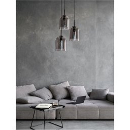 Obrázek pro produkt Závěsné svítidlo VELOR dvouvrstvé kouřové sklo černý kabel černá kovová základna E27 3x12W 230V IP20 bez žárovky - NOVA LUCE
