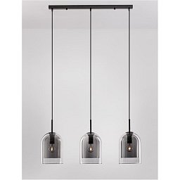 Obrázek pro produkt Závěsné svítidlo VELOR dvouvrstvé kouřové sklo černý kabel černá kovová základna E27 3x12W 230V IP20 bez žárovky - NOVA LUCE