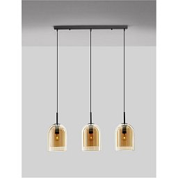 Obrázek pro produkt Závěsné svítidlo VELOR dvouvrstvé šampaň sklo černý kabel černá kovová základna E27 3x12W 230V IP20 bez žárovky - NOVA LUCE
