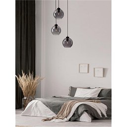 Obrázek pro produkt Závěsné svítidlo PALMER kouřové sklo černý kabel černá kovová základna E27 3x12W 230V IP20 bez žárovky - NOVA LUCE