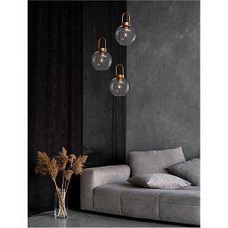 Obrázek pro produkt Závěsné svítidlo IRVINE čiré sklo černý kabel mosazný zlatý kov E27 3x12W 230V IP20 bez žárovky - NOVA LUCE