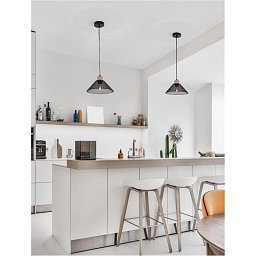 Obrázek pro produkt Závěsné svítidlo IAN matný černý kov přírodní dřevo E27 1x12W 230V bez žárovky IP20 - NOVA LUCE