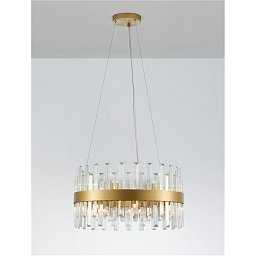 Obrázek pro produkt Závěsné svítidlo CROWN saténový zlatý kov čirý křišťál (48 ks) G9 7x5W 230V IP20 bez žárovky - NOVA LUCE
