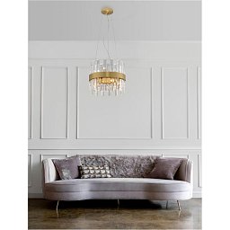 Obrázek pro produkt Závěsné svítidlo CROWN saténový zlatý kov čirý křišťál (30 ks) G9 5x5W 230V IP20 bez žárovky - NOVA LUCE