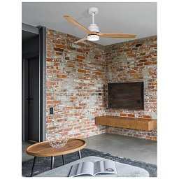 Obrázek pro produkt Stropní ventilátor se světlem NATURE matná bílá ocel a sklo dubové dřevo 5 rychlostí 25W LED - NOVA LUCE
