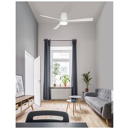 Obrázek pro produkt Stropní ventilátor se světlem SILKY matná bílá ocel a sklo bílé dřevené listy 5 rychlostí 35W LED 18W 3000K - NOVA LUCE