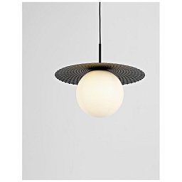 Obrázek pro produkt Závěsné svítidlo OBBIT opálové sklo matný černý kov E27 1x12W 230V IP20 bez žárovky - NOVA LUCE