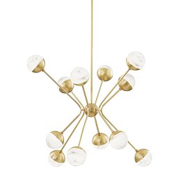 Obrázek pro produkt Závěsné svítidlo SARATOGA ocel/alabastr staromosaz/bílá G9 12x6W - HUDSON VALLEY