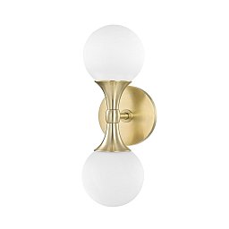Obrázek pro produkt Nástěnné svítidlo ASTORIA ocel/sklo staromosaz/opál G9 2x4W - HUDSON VALLEY