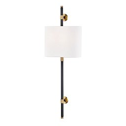Obrázek pro produkt Nástěnné svítidlo BOWERY mosaz/textil starobronz/bílá E14 2x40W - HUDSON VALLEY