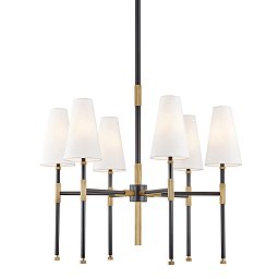 Obrázek pro produkt Závěsné svítidlo BOWERY mosaz/textil starobronz/bílá E14 6x5W - HUDSON VALLEY