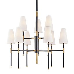 Obrázek pro produkt Závěsné svítidlo BOWERY mosaz/textil starobronz/bílá E14 9x5W - HUDSON VALLEY