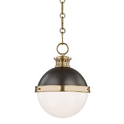 Obrázek pro produkt Závěsné svítidlo LATHAM ocel/sklo starobronz/opál E27 1x13W - HUDSON VALLEY