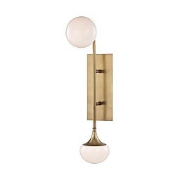 Obrázek pro produkt Nástěnné svítidlo FLEMING ocel/sklo staromosaz/opál G9 2x5W - HUDSON VALLEY