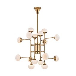 Obrázek pro produkt Závěsné svítidlo FLEMING ocel/sklo staromosaz/opál G9 16x6W - HUDSON VALLEY