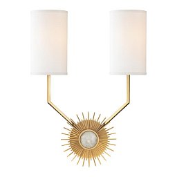 Obrázek pro produkt Nástěnné svítidlo BORLAND ocel/hedvábí staromosaz/bílá E14 2x40W - HUDSON VALLEY