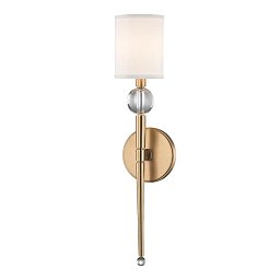 Obrázek pro produkt Nástěnné svítidlo ROCKLAND ocel/hedvábí staromosaz/bílá E14 1x40W - HUDSON VALLEY