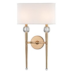Obrázek pro produkt Nástěnné svítidlo ROCKLAND ocel/hedvábí staromosaz/bílá E14 2x60W - HUDSON VALLEY