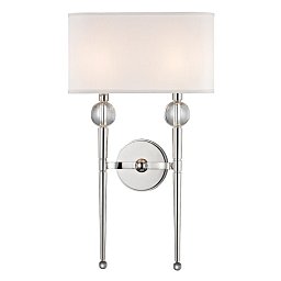 Obrázek pro produkt Nástěnné svítidlo ROCKLAND ocel/hedvábí nikl/bílá E14 2x60W - HUDSON VALLEY