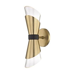 Obrázek pro produkt Nástěnné svítidlo ANGIE ocel/sklo staromosaz/černá/čirá G9 2x6W - HUDSON VALLEY (Mitzi)