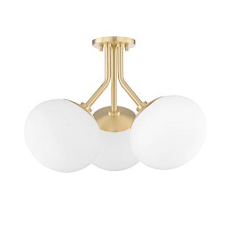 Obrázek pro produkt Stropní svítidlo ESTEE ocel/sklo staromosaz/bílá E27 3x60W - HUDSON VALLEY (Mitzi)