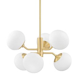 Obrázek pro produkt Závěsné svítidlo ESTEE ocel/sklo staromosaz/bílá E27 6x40W - HUDSON VALLEY (Mitzi)