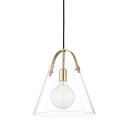 Obrázek pro produkt Závěsné svítidlo KARIN ocel/sklo staromosaz/čirá E27 1x60W - HUDSON VALLEY (Mitzi)