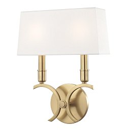 Obrázek pro produkt Nástěnné svítidlo GWEN ocel/hedvábí staromosaz/bílá E14 2x40W - HUDSON VALLEY (Mitzi)