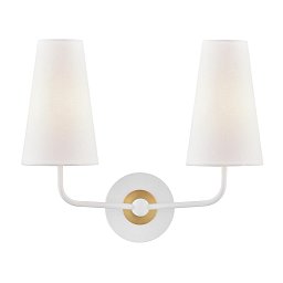 Obrázek pro produkt Nástěnné svítidlo MERRI ocel/textil staromosaz/bílá/bílá E14 2x60W - HUDSON VALLEY (Mitzi)