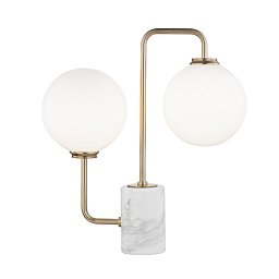 Obrázek pro produkt Stolní lampa MIA ocel/sklo staromosaz/bílá G9 2x6W - HUDSON VALLEY (Mitzi)