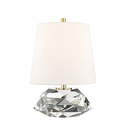Obrázek pro produkt Stolní lampa HENLEY křišťál/textil staromosaz/bílá E27 1x40W - HUDSON VALLEY
