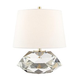 Obrázek pro produkt Stolní lampa HENLEY křišťál/textil staromosaz/bílá E27 1x40W - HUDSON VALLEY