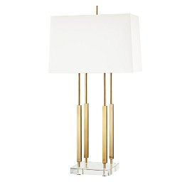 Obrázek pro produkt Stolní lampa RHINEBECK mosaz/textil staromosaz/bílá E27 1x40W - HUDSON VALLEY