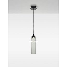 Obrázek pro produkt Závěsné svítidlo BAMBOO FOREST M UP sklo hnědé kouřové lesklé / černý kov / BROKIS konektor 24V, textilní černý kabel, DIM 6,5W 2700K - BROKIS