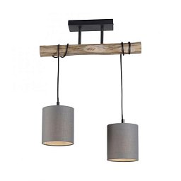 Obrázek pro produkt TRIBU Závěsné svítidlo látkové stínidlo taupe, 2-ramenné patice 2x E27 dřevo - LEUCHTEN DIREKT / JUST LIGHT