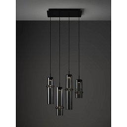 Obrázek pro produkt Závěsné svítidlo BAMBOO FOREST (L UP + M UP + M DOWN + S + baldachýn)  sklo hnědé kouřové lesklé / černý kov textilní černý kabel, DIM 6,5W 2700K - BROKIS