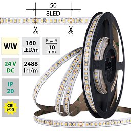 Obrázek pro produkt VÝPRODEJ - LED pásek WW 160LED/m 38,4W/24V 4976lm IP20 délka 2m vodič A 1,0m