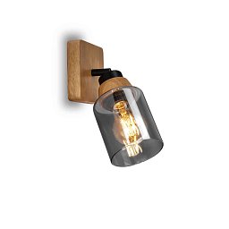 Obrázek pro produkt Briloner Royk nástěnné svítidlo, kouřové sklo, nastavitelné, 1-ramenné, dřevěná základna - BRILONER