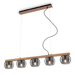 Obrázek pro produkt Závěsné svítidlo, 120 cm, 5x E14, max. 10W, kouřová/dřevo - BRILONER