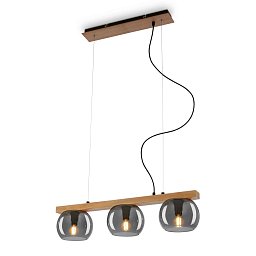 Obrázek pro produkt Závěsné svítidlo, 120 cm, 3x E14, max. 10W, kouřová/dřevo - BRILONER