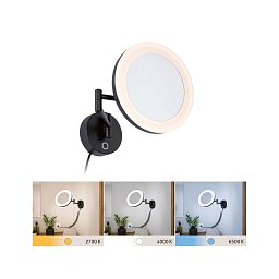 LED kosmetické zrcadlo Masua IP44 CCT 230V 4W černá mat - PAULMANN Obrázek pro produkt LED kosmetické zrcadlo Masua IP44 CCT 230V 4W černá mat - PAULMANN